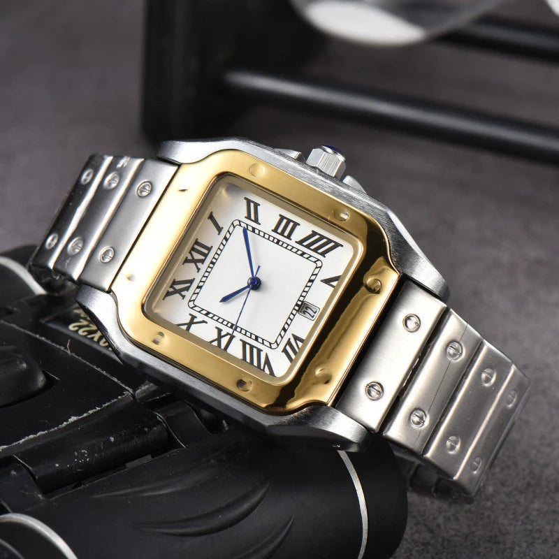 2024 montre carrée en acier inoxydable pour hommes quartz secondes Running Calendar Watch Classic Comfort Craft exquis