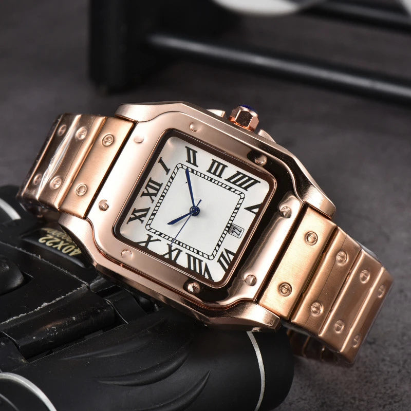 2024 montre carrée en acier inoxydable pour hommes quartz secondes Running Calendar Watch Classic Comfort Craft exquis