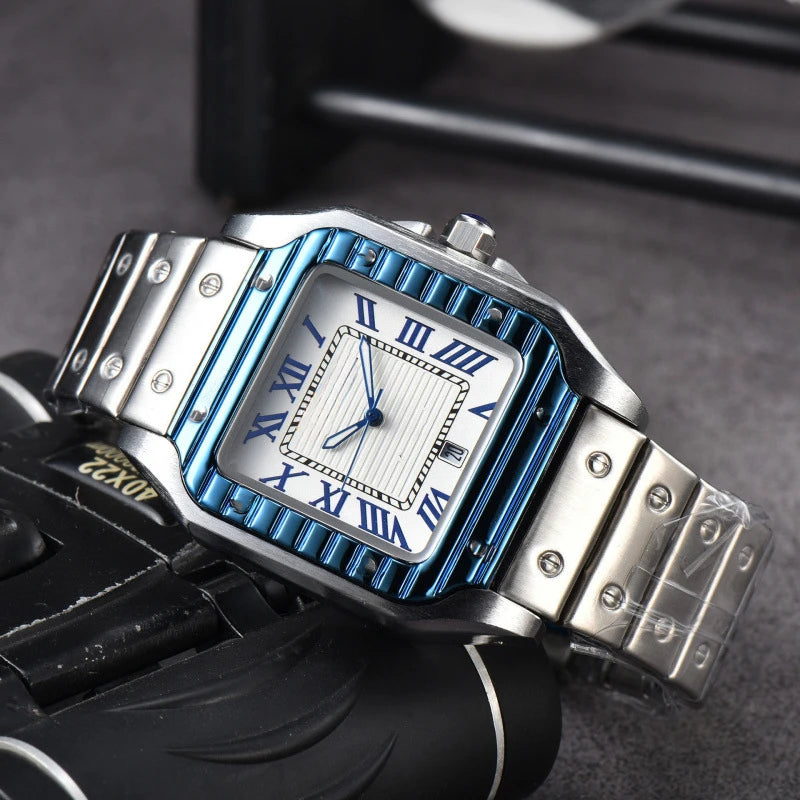 2024 montre carrée en acier inoxydable pour hommes quartz secondes Running Calendar Watch Classic Comfort Craft exquis