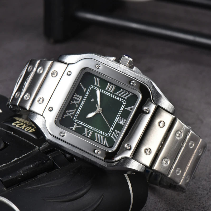 2024 montre carrée en acier inoxydable pour hommes quartz secondes Running Calendar Watch Classic Comfort Craft exquis