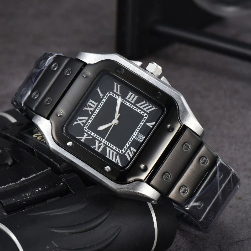 2024 montre carrée en acier inoxydable pour hommes quartz secondes Running Calendar Watch Classic Comfort Craft exquis