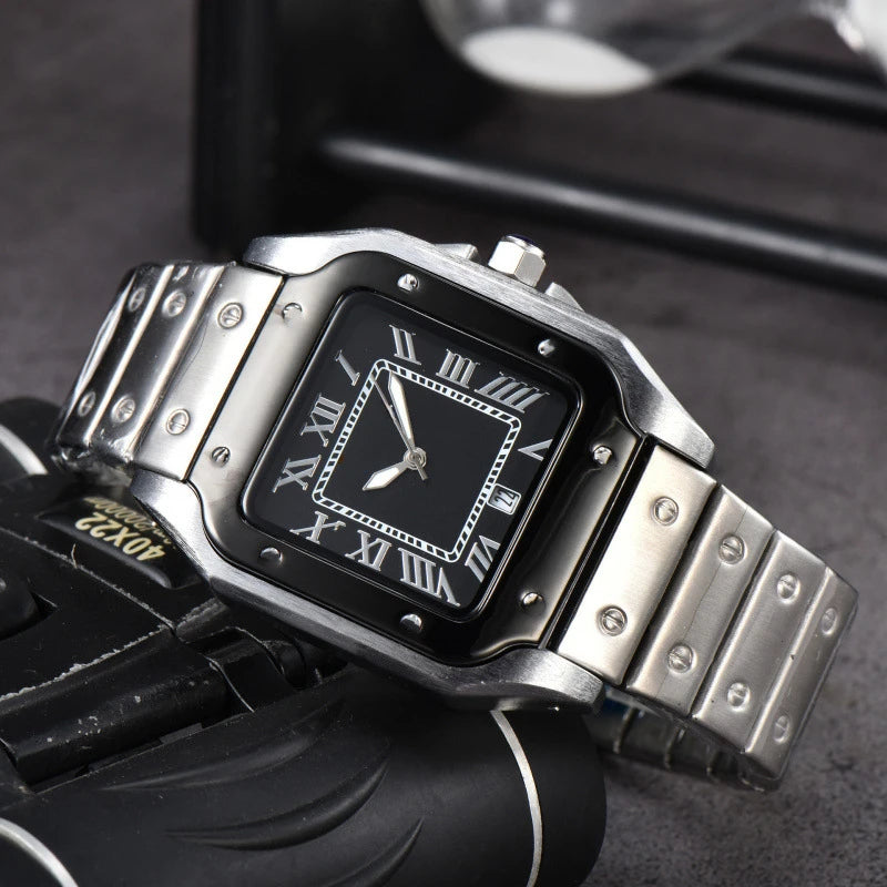 2024 montre carrée en acier inoxydable pour hommes quartz secondes Running Calendar Watch Classic Comfort Craft exquis