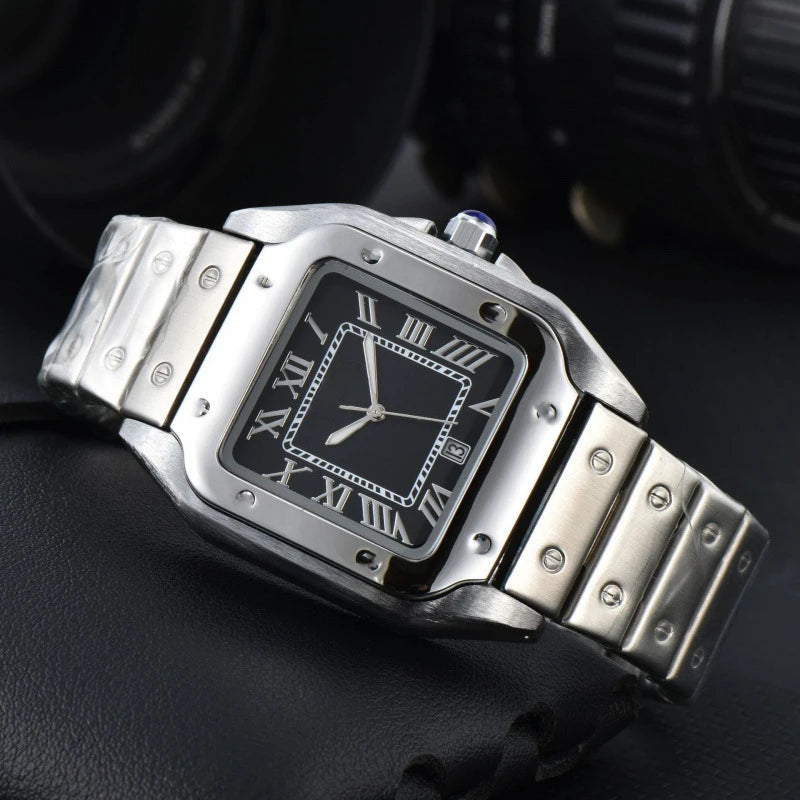 2024 montre carrée en acier inoxydable pour hommes quartz secondes Running Calendar Watch Classic Comfort Craft exquis