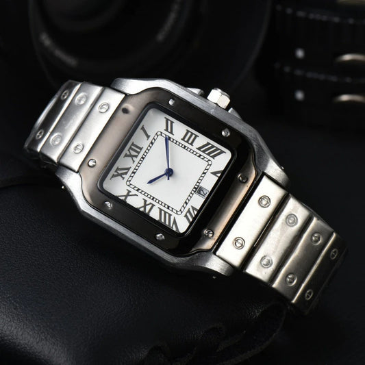 2024 montre carrée en acier inoxydable pour hommes quartz secondes Running Calendar Watch Classic Comfort Craft exquis
